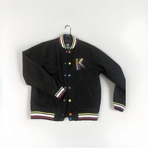 Kids Black Varsity Jacket with Multicolor Accents